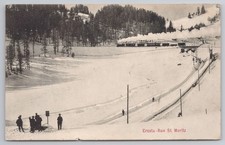 c1910 Cresta Run St. Moritz Postcard Skeleton Toboggan & Steam Train, Posted