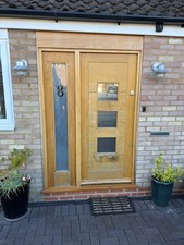 WOODEN FRONT DOOR WITH SIDELIGHT EXTERNAL EXTERIOR FROSTED GLASS SIDE PANEL USED