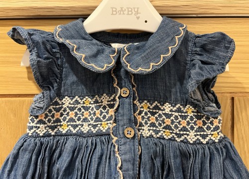 Girls blue denim smock - denim,