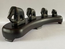 Small Bronze Elephant Shaped Opium Weights & Wooden Stand