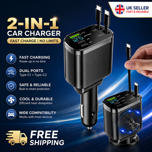 Retractable car charger - 5-in-1,
