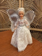 Vintage Christmas Doll Fairy Angel Tree Topper 60/70s Plastic Doll White Silver