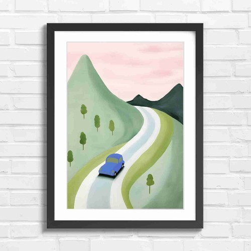 Blue car rolling - blue, green
