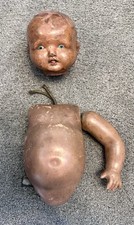 Vintage Old Ceramic Doll - Parts - Doll Head, Torso & Arm-Needs TLC-See Details