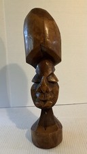Vintage Heavy Carved Wood Head Figure Sculpture Clarke Bros Bahamas