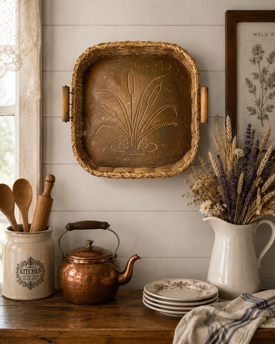 Vintage copper wicker wall - wicker,