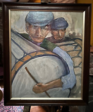 Lambeg Drummers - oil on board  - framed - in style of William Connor - unsigned