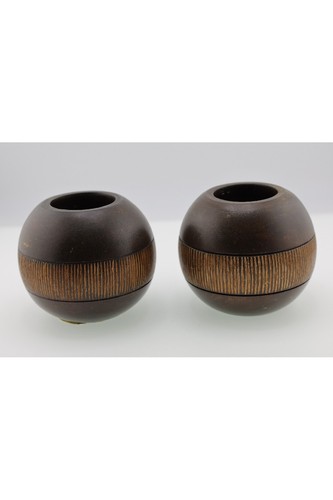 Pair wooden candle holders - pair,