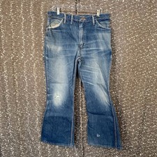 Vintage 70s Wrangler Distressed Denim Flare Bell Bottom Jeans Mens