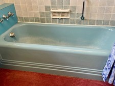 1950s Antique Cast Iron Bathtub – Built-In Vintage Art Deco Bath Blue