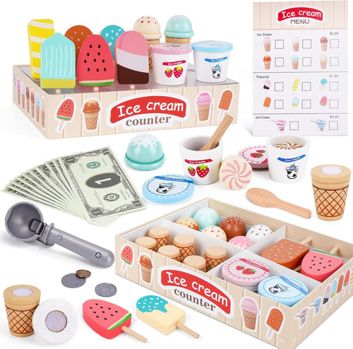 45pcs pretend wooden ice cream - pretend,