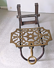 ANTIQUE BRASS HANGING SLIDING FIRESIDE TRIVET - 14 INCH WHEN EXTENDED