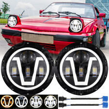 Pair 7" Round LED Headlights with V-Halo Angel Eyes DRL For Fiat X1/9 Bertone