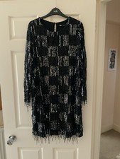 zara women mini dress with fringing and sequins, black, size XL, bnwot