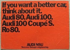 AUDI 80LS 80GL 100LS 100GL 100 Coupe S NSU Ro 80 Car Sales Leaflet 1974