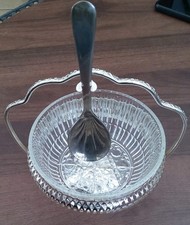 Vintage Mayell Silverplate / Glass Serving Relish Bowl Dish With Spoon 
