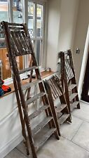 Retro Vintage Solid Wooden 6 Tread Step Ladders - Tall Prop Display Upcycle 3SET