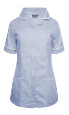 Ladies Healthcare Tunic Nurses Hospital Dental Doctor Blue Pinstrip White Trim