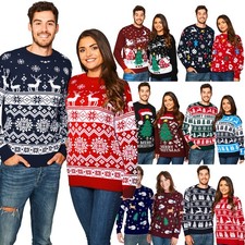 New Unisex Men Women Santa Xmas Christmas Novelty Fairisle Retro Jumper Sweater