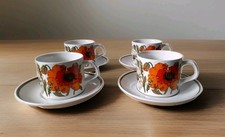 Vintage J&G Meakin Studio - Orange Poppy Pattern - Four Cups and Saucers