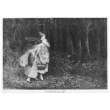JOHN PETTIE The Haunted Wood; Scared Girls With Baskets - Antique Print 1872