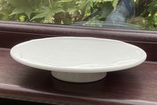 White Round Glazed Ceramic Cake Stand Serving Platter On Pedestal