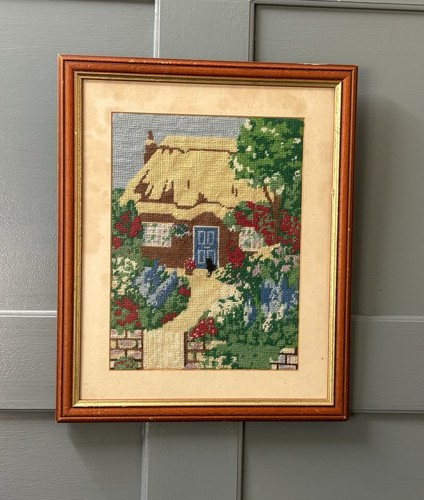 Vintage framed needlepoint - vintage,