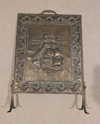 Vintage brass fire screen - vintage,