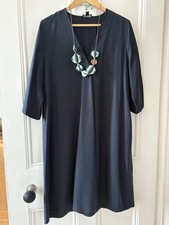 Cos Dark Blue Swing Kimono Dress V Neck- Pockets Sz 12/14 Loose fit 