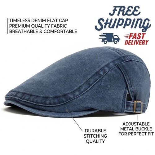Men flat cap washed - men, newsboy