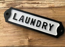 ANTIQUE RETRO HANDMADE LAUNDRY IRON BLACK SIGN PLAQUE WASHING UTILY ROOM VINTAGE
