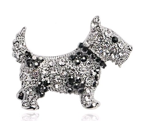 Crystal scottie dog brooch - crystal,