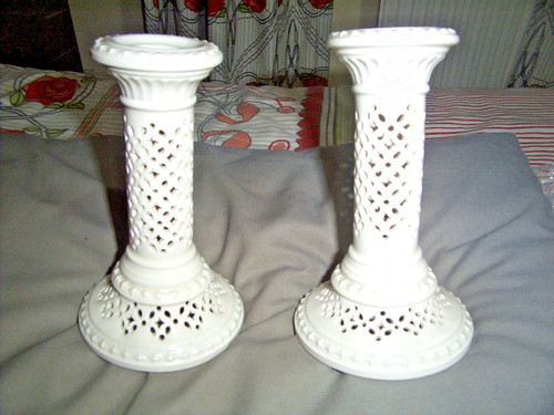 Royal creamware candle sticks - creamware,