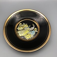 The Art Of Chokin Peacock Design Porcelain Plate 24k Gold Rim 7.5'' Approx