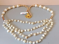 YE 26-UNIQUE upcycled vintage 4 row faux pearls shell pieces necklace