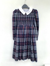 BURBERRY Unworn vintage girls navy check smocked dress age 7- 8 years