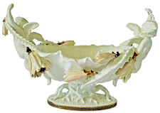 Antique Moore Bros. English Porcelain Cactus Flower Double Cherub Centerpiece