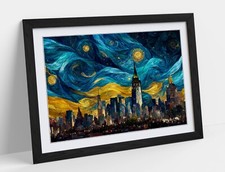 NEW YORK LANDSCAPE VAN GOGH STARRY NIGHT STYLE FRAMED ART POSTER PRINT 4 SIZES