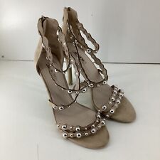 Jumex Beige Strappy Studded Gladiator Heels Sandals UK 4 EU 37 Party Shoes