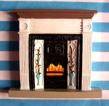 DOLLS HOUSE, FIREPLACE, 16TH, ART DECO, FIRE, WHITE, FLORAL, COAL, HEARTH