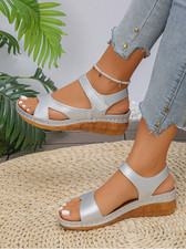 Womens Mid Wedge Heel Sandals