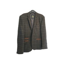 Marc Darcy Jacket Mens 42R black  Harris Windowpane Tweed Blazer Regular Fit
