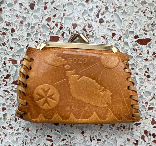Brown leather kiss lock coin - kiss,