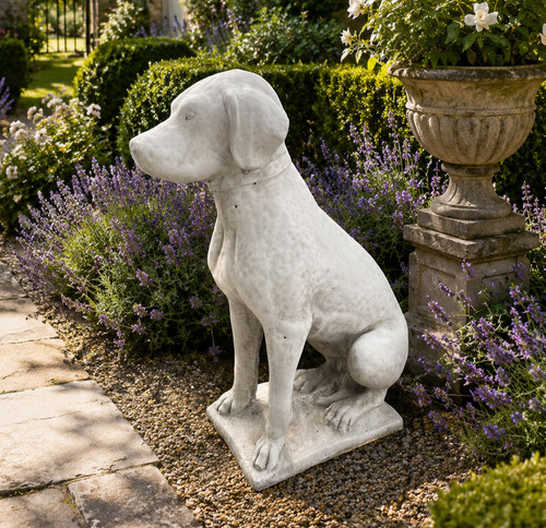 Dog cast stone seated - cast,