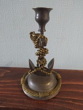 Vintage BRASS NAUTICAL SHIPS ANCHOR & ROPE CANDLESTICK  7" in height/model  365