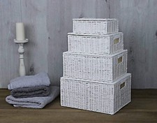 4 Wicker Storage Boxes White