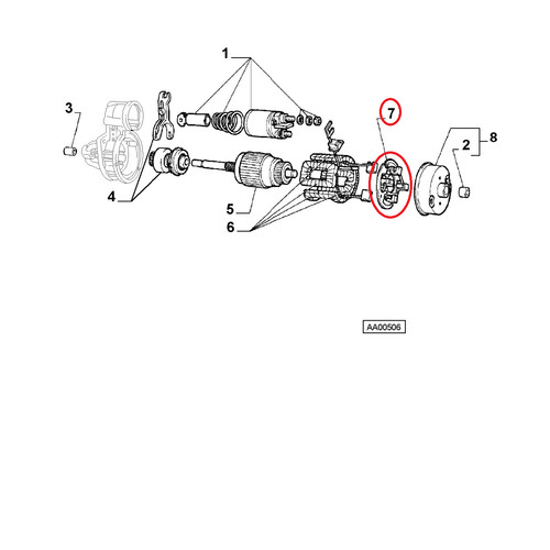 Starter motor brush - brush, holder