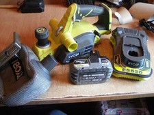 RYOBI ONE 18V CORDLESS PLANNER, BATTERY AND CHARGER.