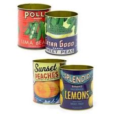 Set of 2 Retro Style Vintage Storage Tins | Decorative Tinned Food Display Cans