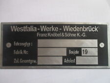 Type Plate Westfalia Werke